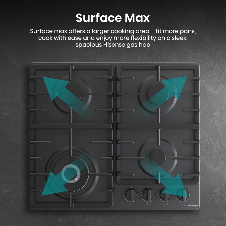 Hisense 60cm 4 Burner Gas Hob - Black