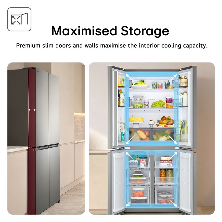 LG Fit & Max 580 Litre Four Door American Fridge Freezer - Prime Silver