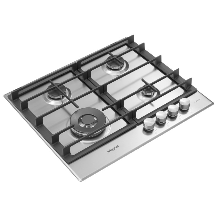 Whirlpool GMW6422IXL W Collection 60cm Four Burner Gas Hob With Cast Iron Pan Stands - Stainless Steel