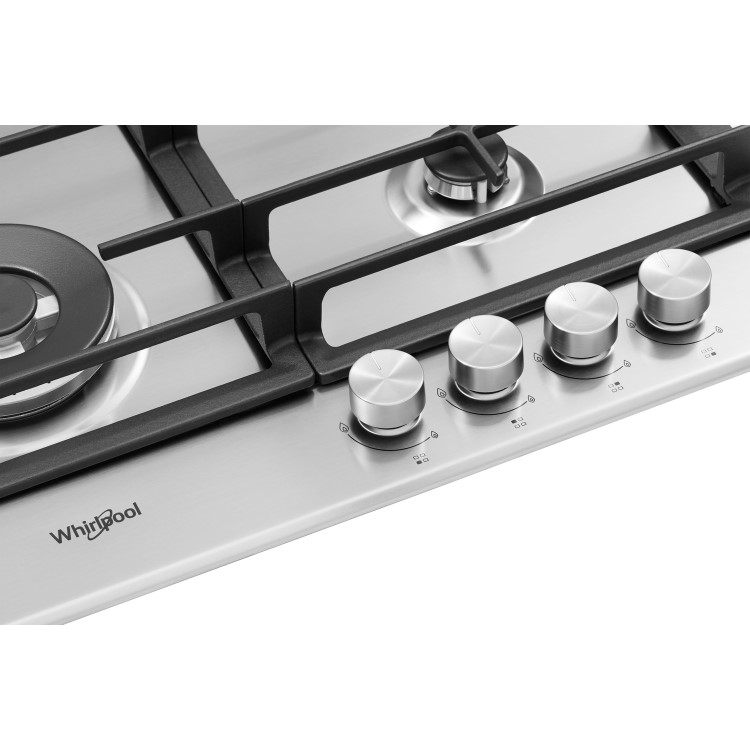Whirlpool GMW6422IXL W Collection 60cm Four Burner Gas Hob With Cast Iron Pan Stands - Stainless Steel