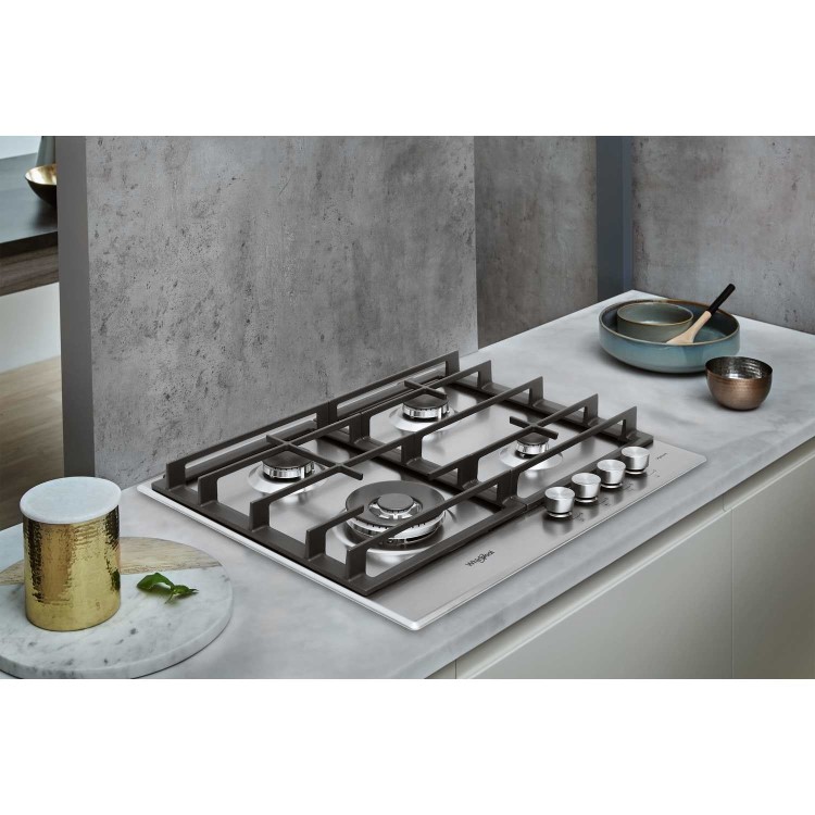 Whirlpool GMW6422IXL W Collection 60cm Four Burner Gas Hob With Cast Iron Pan Stands - Stainless Steel