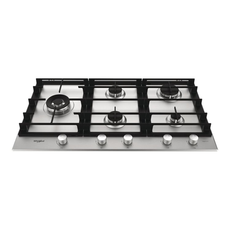 Whirlpool GMW9552IXL W Collection 86cm Wide Five Burner Gas Hob - Stainless Steel With Cast Iron Pan Stands