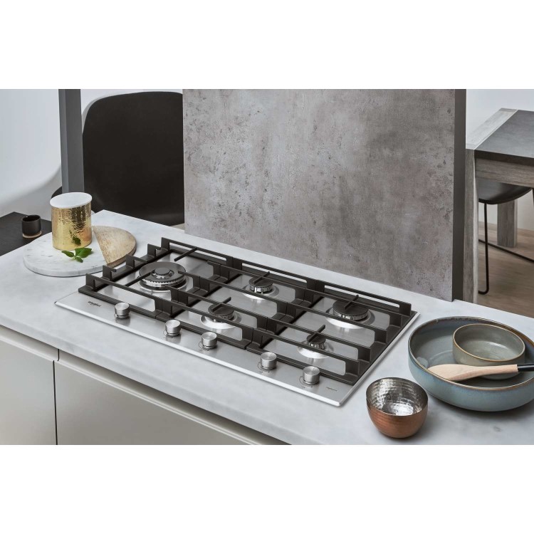 Whirlpool GMW9552IXL W Collection 86cm Wide Five Burner Gas Hob - Stainless Steel With Cast Iron Pan Stands