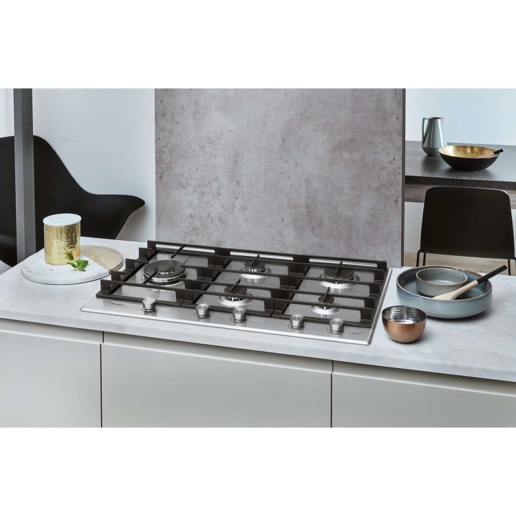 Whirlpool GMW9552IXL W Collection 86cm Wide Five Burner Gas Hob - Stainless Steel With Cast Iron Pan Stands