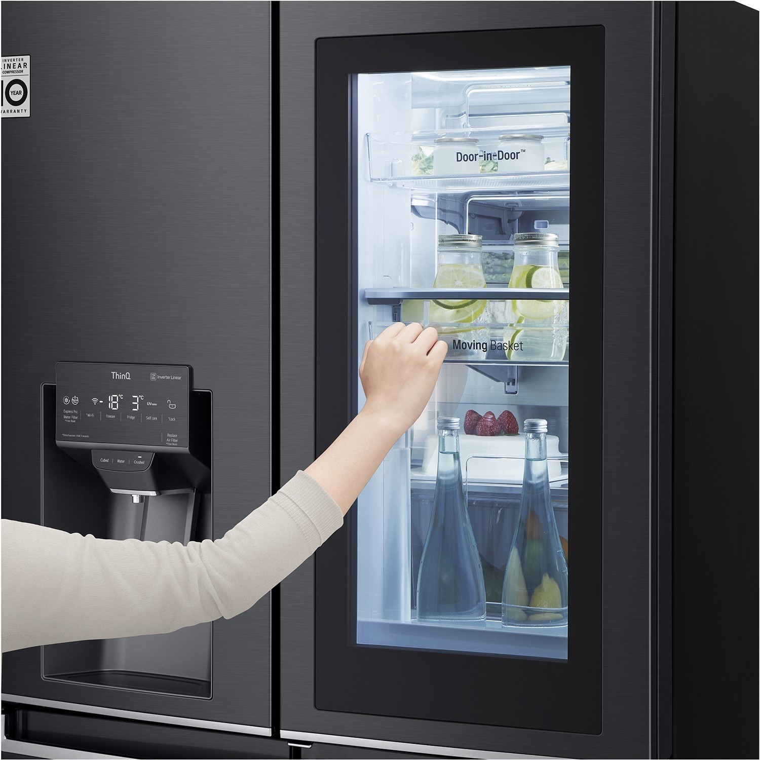 LG 638 Litre Four Door American Fridge Freezer - Matte Black GMX945MC9F | Appliances Direct