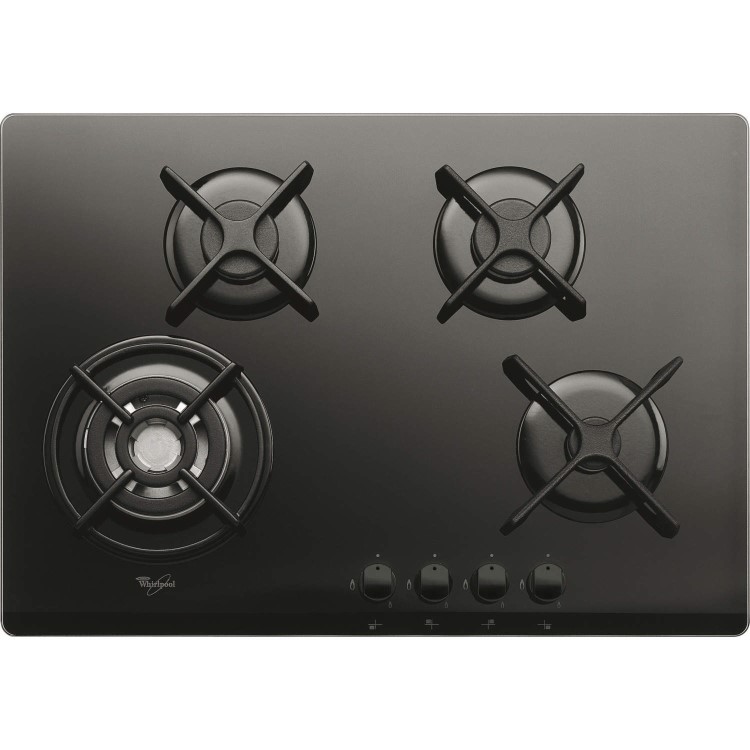 Whirlpool GOR7424NB 68cm Four Burner Gas-on-Glass Hob Black