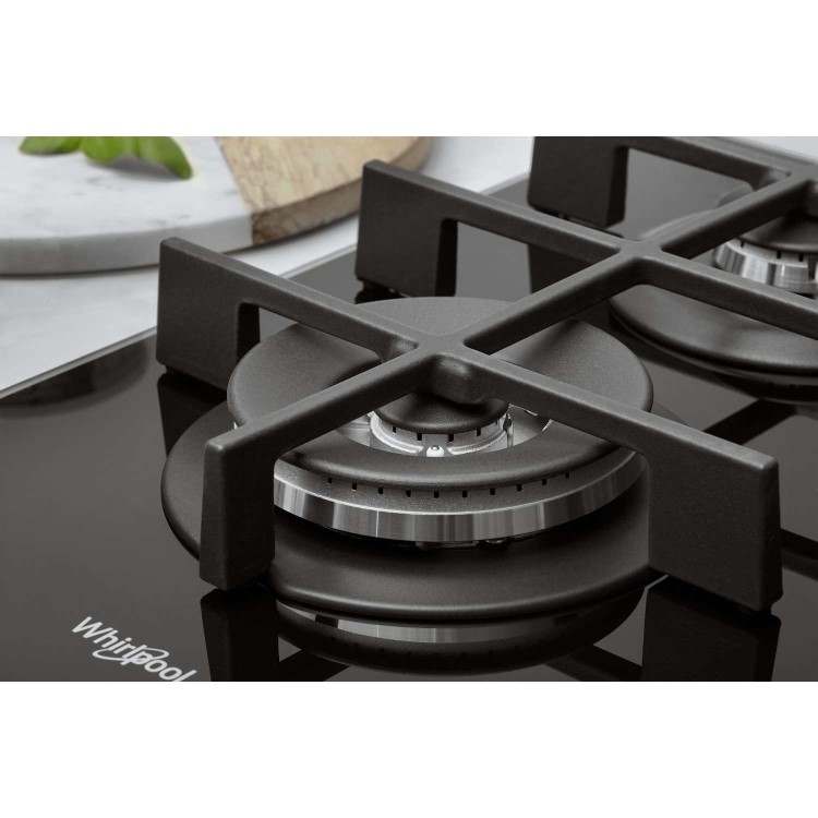 Whirlpool GOW6423NB 59cm Four Burner Gas-on-glass Hob - Black Glass