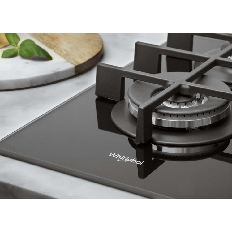 Whirlpool GOW6423NB 59cm Four Burner Gas-on-glass Hob - Black Glass