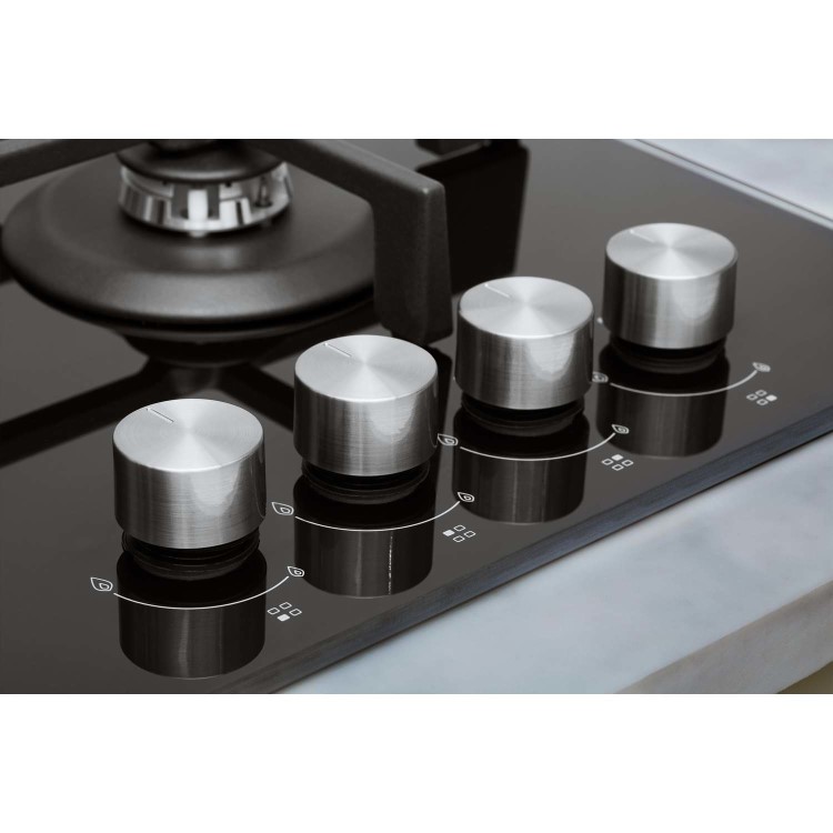 Whirlpool GOW6423NB 59cm Four Burner Gas-on-glass Hob - Black Glass