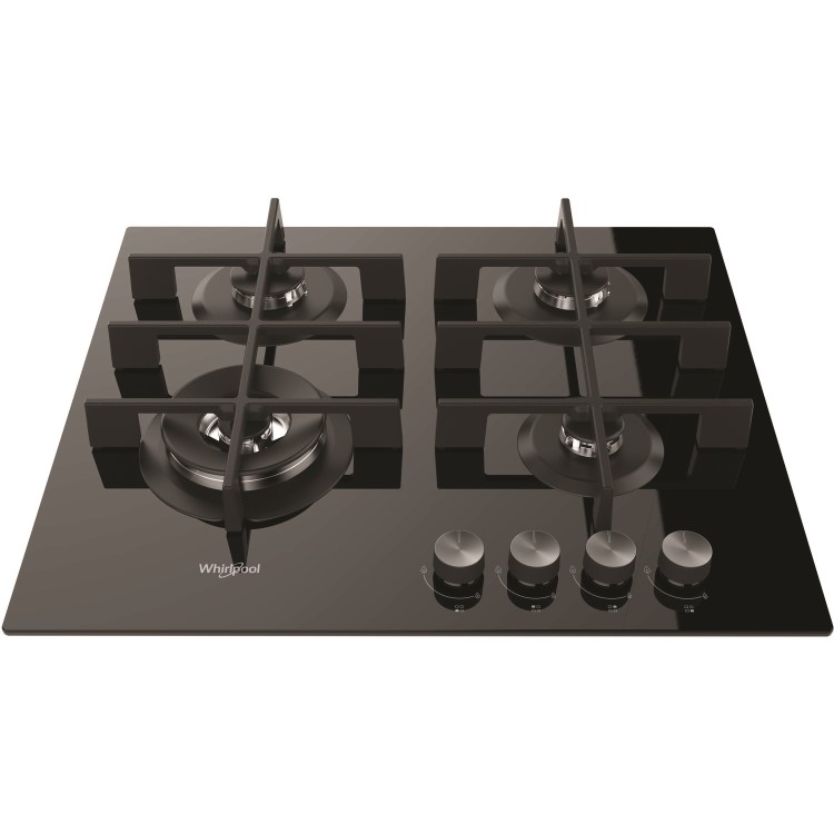 Whirlpool GOW6423NB 59cm Four Burner Gas-on-glass Hob - Black Glass