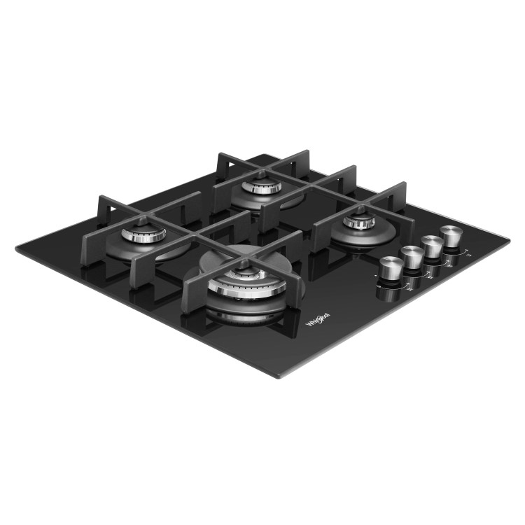 Whirlpool GOW6423NB 59cm Four Burner Gas-on-glass Hob - Black Glass