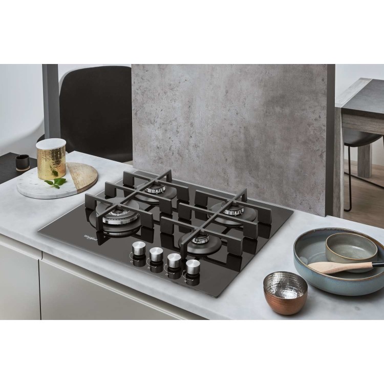 Whirlpool GOW6423NB 59cm Four Burner Gas-on-glass Hob - Black Glass