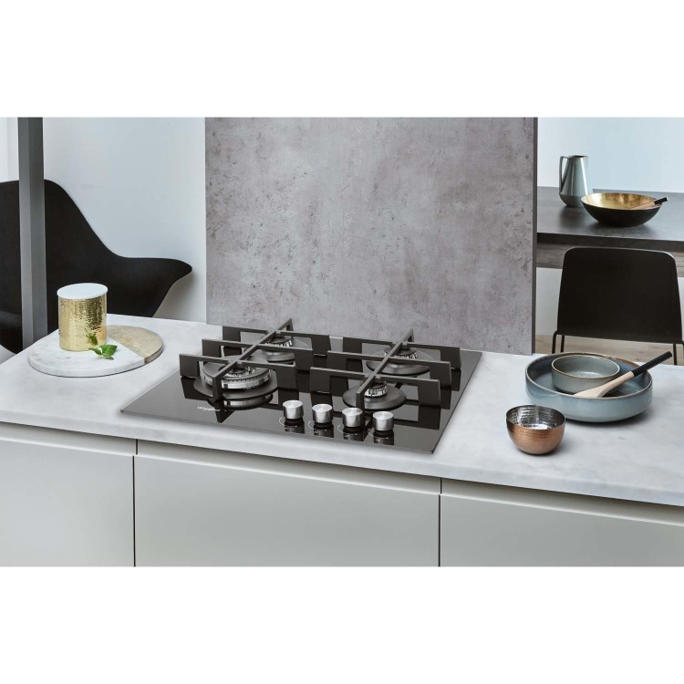 Whirlpool GOW6423NB 59cm Four Burner Gas-on-glass Hob - Black Glass
