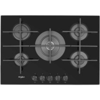 Whirlpool GOW7553NB W Collection 73cm Wide Five Burner Gas-on-glass Hob - Black Glass With Cast Iron Pan Stands