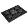 Whirlpool GOW7553NB W Collection 73cm Wide Five Burner Gas-on-glass Hob - Black Glass With Cast Iron Pan Stands