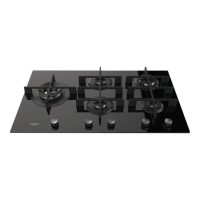 Whirlpool GOW9553NB W Collection 86cm Wide Five Burner Gas-on-glass Hob - Black Glass With Cast Iron Pan Stands