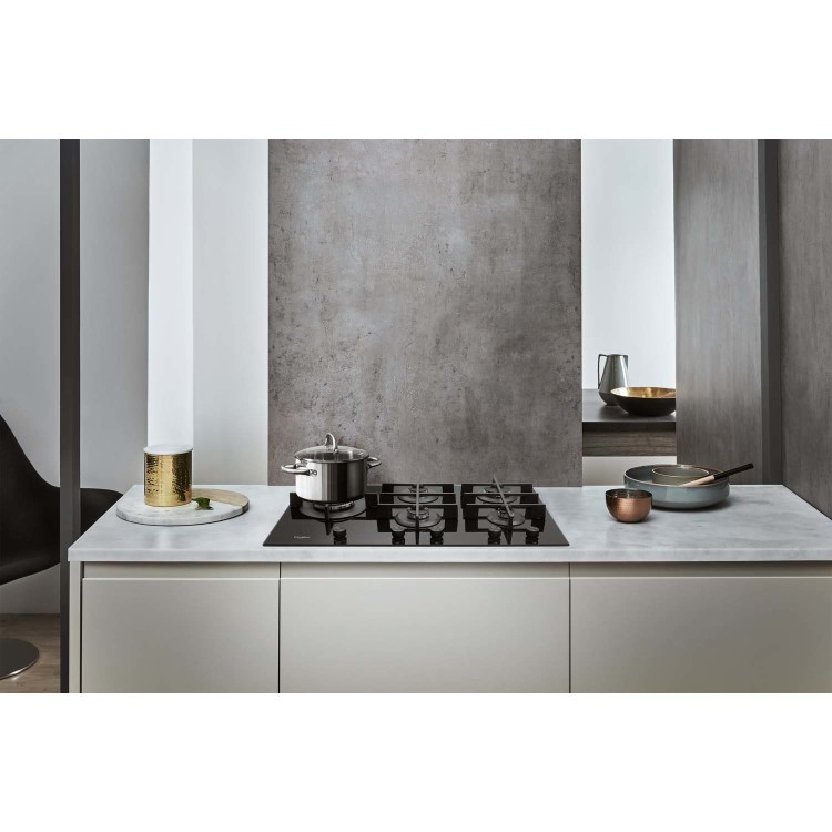 Whirlpool GOW9553NB W Collection 86cm Wide Five Burner Gas-on-glass Hob - Black Glass With Cast Iron Pan Stands