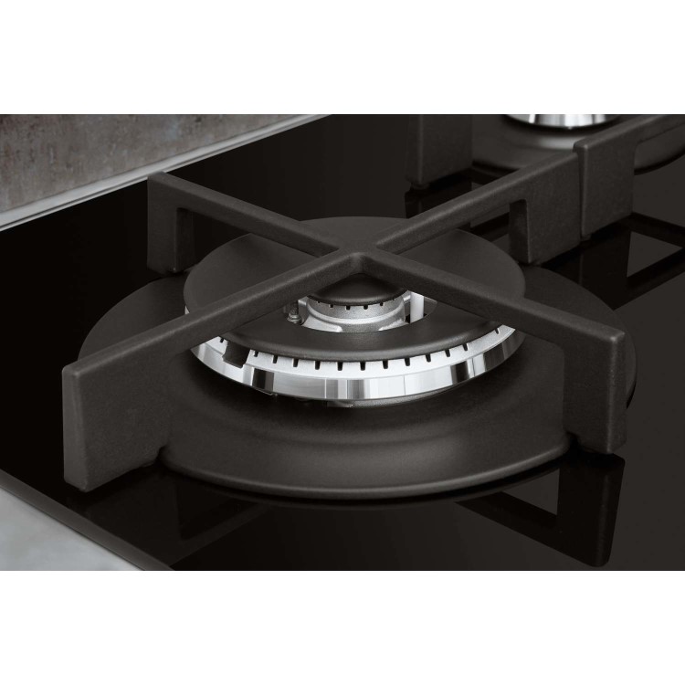 Whirlpool GOW9553NB W Collection 86cm Wide Five Burner Gas-on-glass Hob - Black Glass With Cast Iron Pan Stands