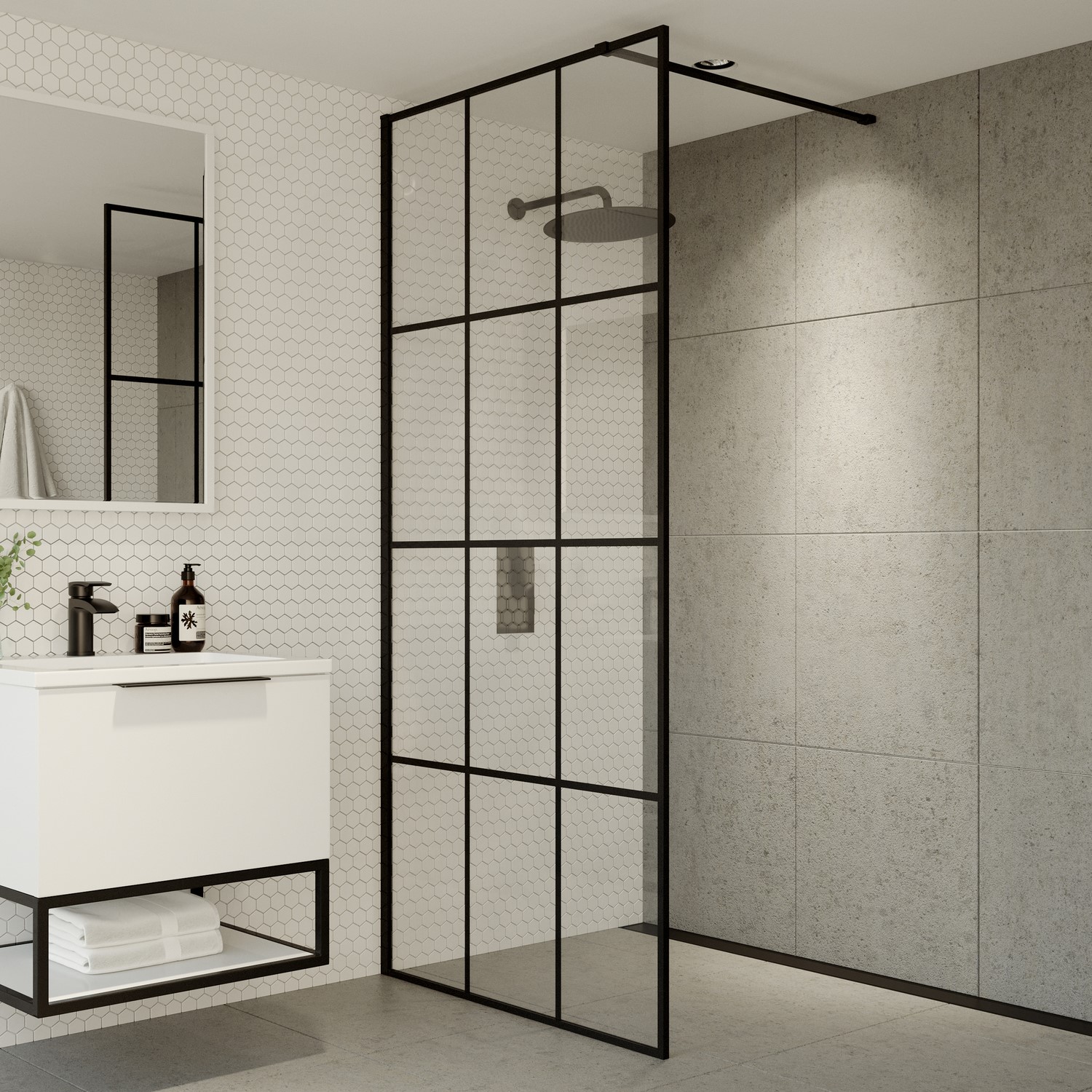 1000 x 2000 Grid Glass Wet Room Shower Screen-Nova