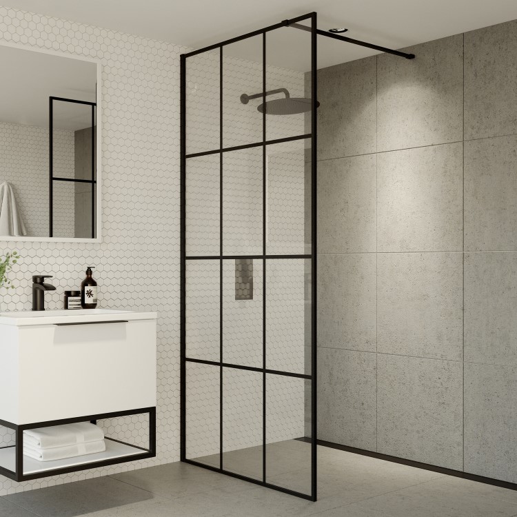 Black 900 Grid Wet Room Shower Screen-Nova