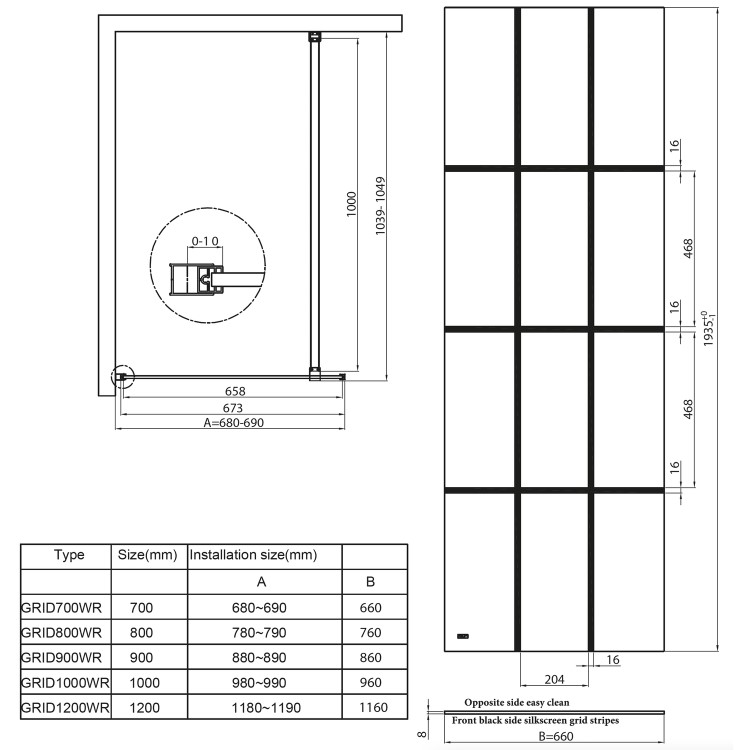 Black 900 Grid Wet Room Shower Screen-Nova