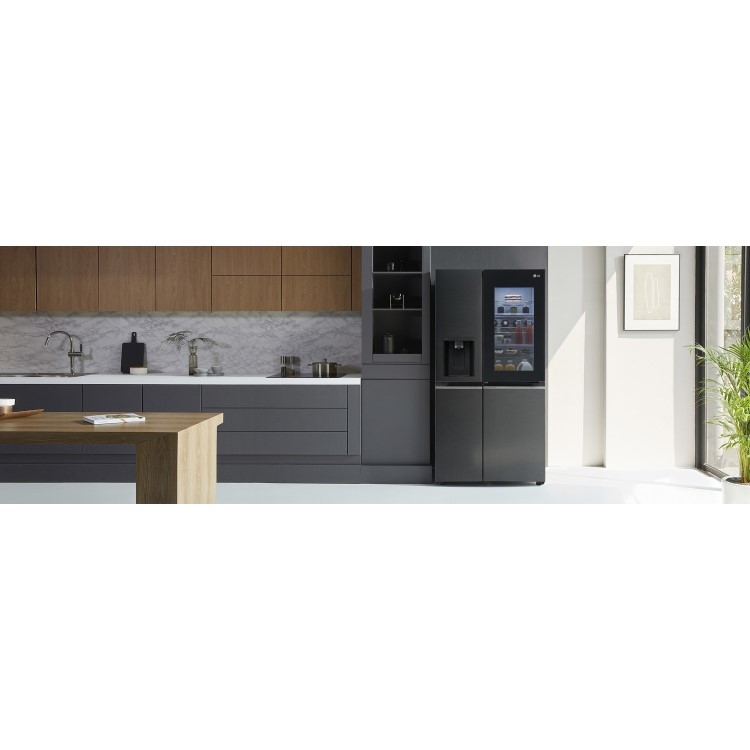 Refurbished LG InstaView ThinQ GSXV90MCAE 635 Litre American Fridge Freezer With Plumbed Ice And Water Dispenser Black