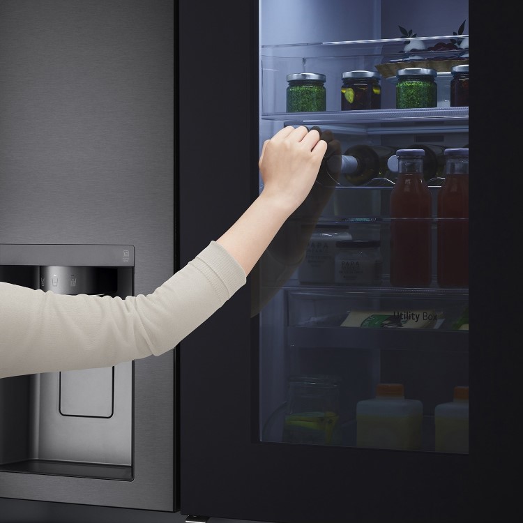 Refurbished LG InstaView ThinQ GSXV90MCAE 635 Litre American Fridge Freezer With Plumbed Ice And Water Dispenser Black
