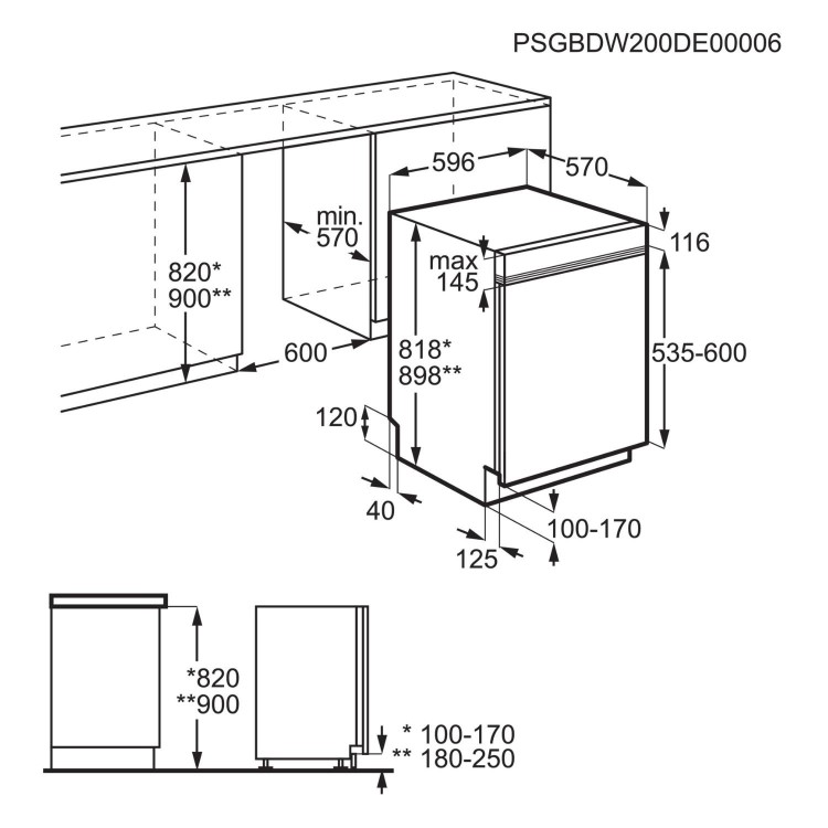 AEG 6000 Semi-Integrated Dishwasher - B-rated  Stainless steel control panel