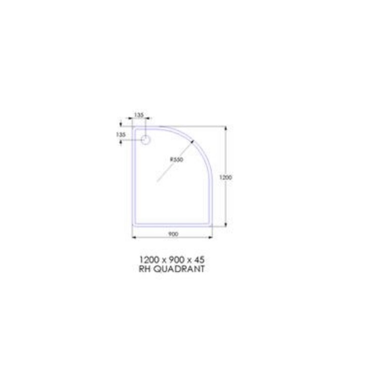GRADE A3 - 1200 x 900 Offset Quadrant 45mm Acrylic capped Stone Resin Tray - Right Handed