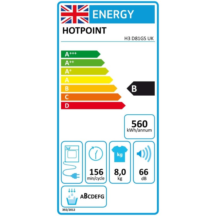 Refurbished Hotpoint H3D81GSUK Freestanding Condenser 8KG Tumble Dryer Graphite