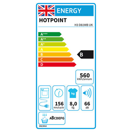 Refurbished Hotpoint H3D81WBUK Freestanding Condenser 8KG Tumble Dryer White