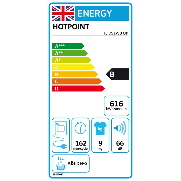 Refurbished Hotpoint H3D91WBUK Freestanding Condenser 9KG Tumble Dryer White