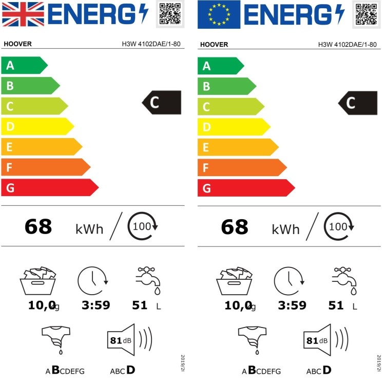 Refurbished Hoover H-Wash 300 H3W4102DAE/1-80 Freestanding 10KG 1400 Spin Washing Machine White
