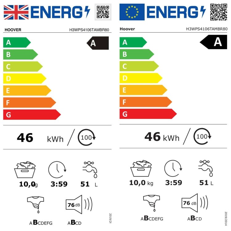 Refurbished Hoover H-Wash 350 H3WPS4106TAMBR80 Freestanding 10KG 1400 Spin Washing Machine Graphite