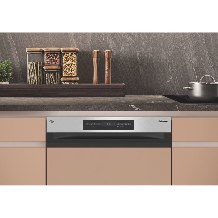 Hotpoint Maxi Space Semi-Integrated Dishwasher - C-Rated Silver control panel