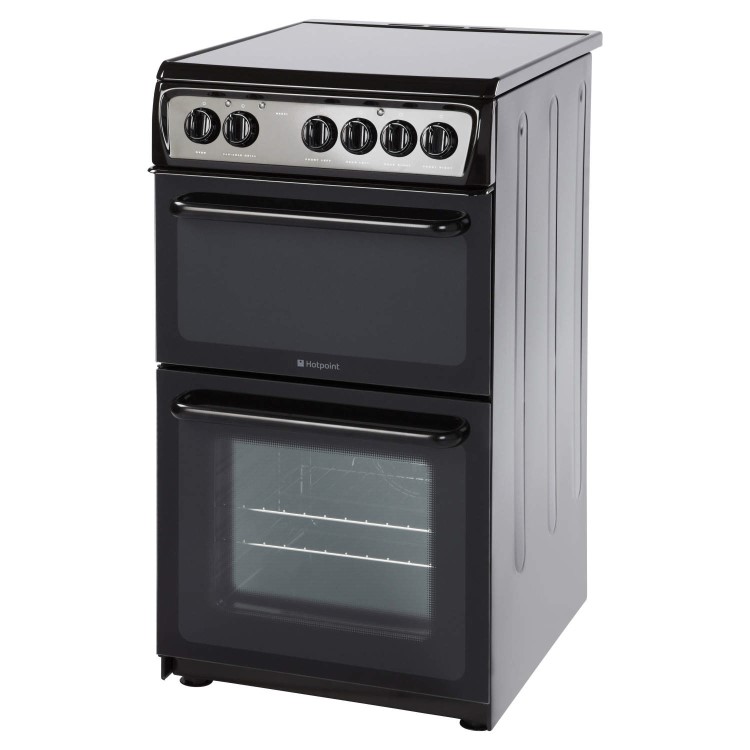 Hotpoint HAE51KS 50cm Double Cavity Electric Cooker With Ceramic Hob Black