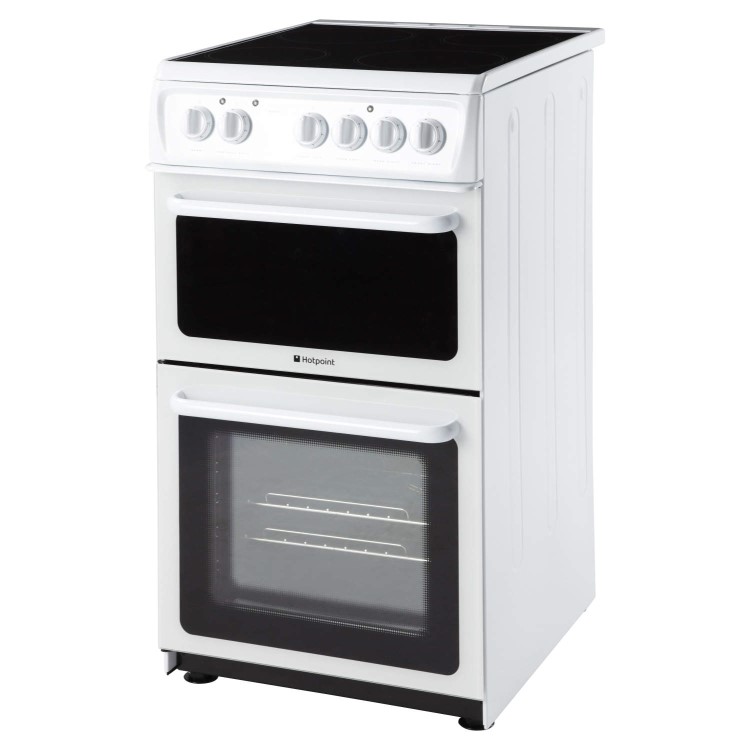 GRADE A1 - Hotpoint HAE51PS 50cm Wide Double Cavity Electric Cooker With Ceramic Hob White