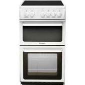 GRADE A2 - Hotpoint HAE51PS 50cm Wide Double Cavity Electric Cooker With Ceramic Hob White