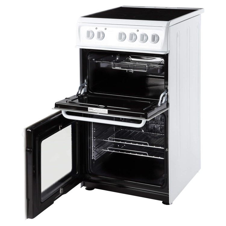 GRADE A1 - Hotpoint HAE51PS 50cm Wide Double Cavity Electric Cooker With Ceramic Hob White
