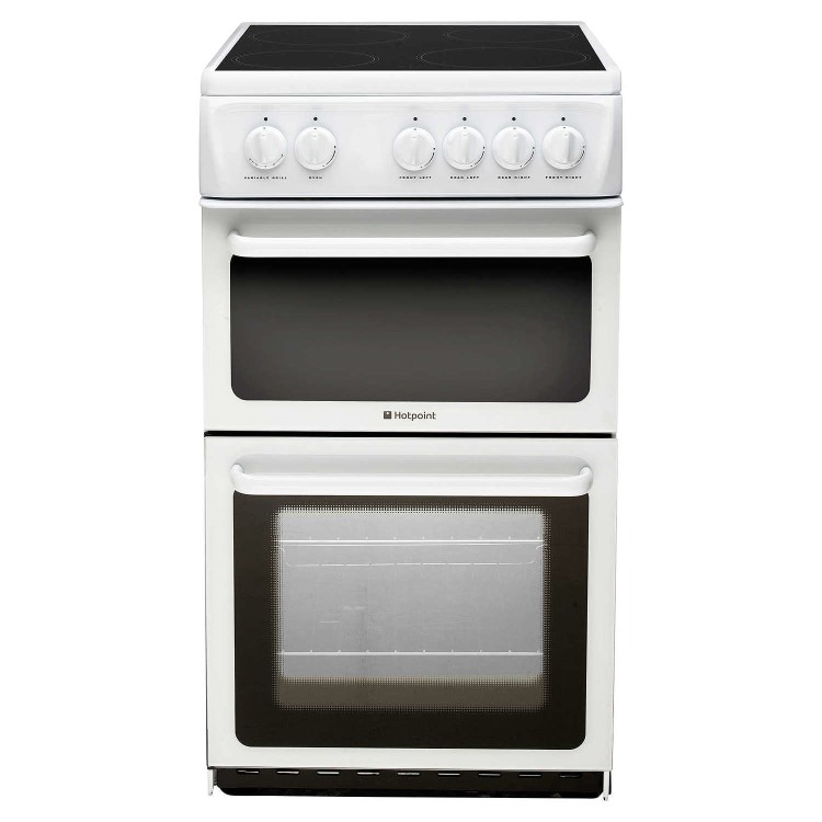Refurbished Hotpoint HAE51PS 50cm Double Cavity Electric Cooker With Ceramic Hob White