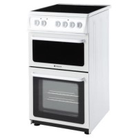 GRADE A1 - Hotpoint HAE51PS 50cm Wide Double Cavity Electric Cooker With Ceramic Hob White