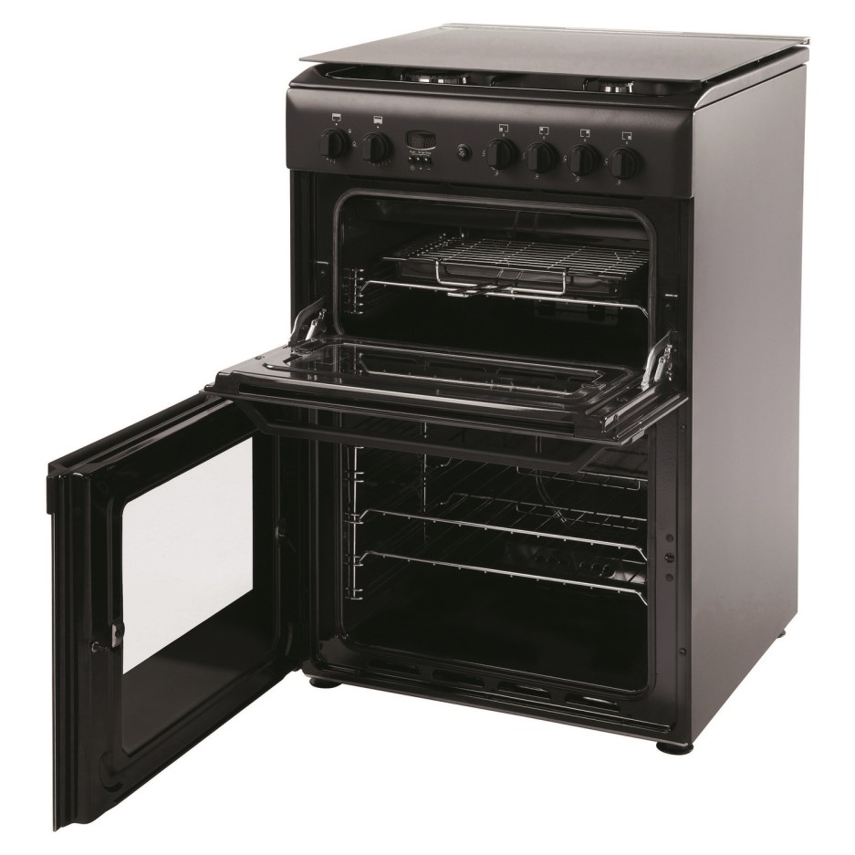 Hotpoint HAG51K 50cm Twin Cavity Gas Cooker Black Appliances Direct