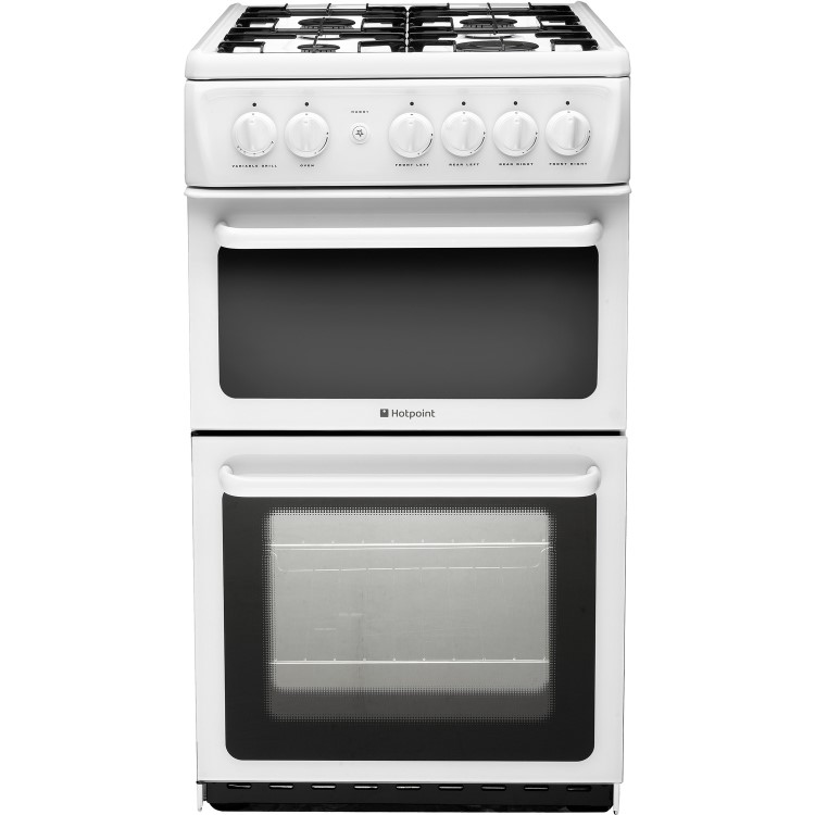 GRADE A1 - Hotpoint HAG51P 50cm Twin Cavity Gas Cooker - White