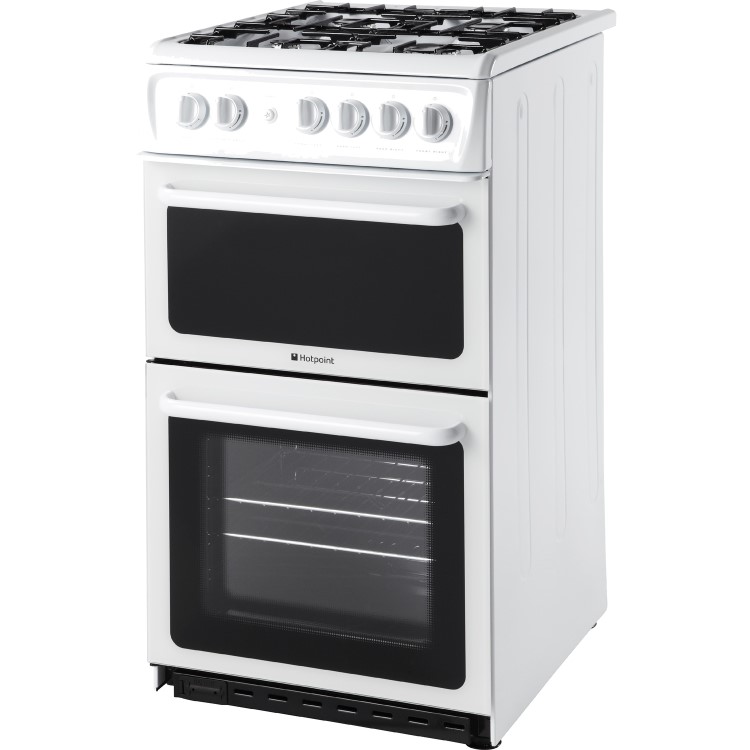 GRADE A1 - Hotpoint HAG51P 50cm Twin Cavity Gas Cooker - White