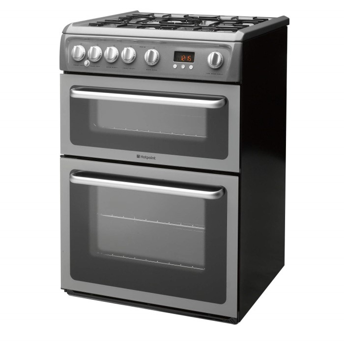 Hotpoint HAG60G 60cm Double Oven Gas Cooker Graphite Appliances Direct