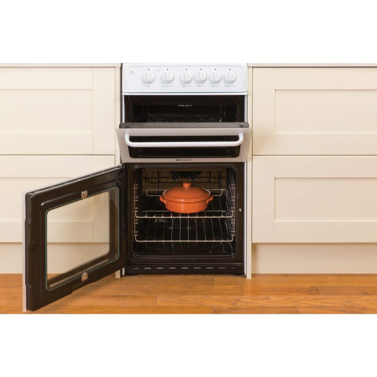 Refurbished Hotpoint HAGL51P 50cm Double Cavity Gas Cooker White