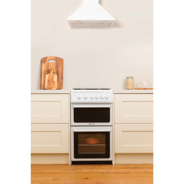 Refurbished Hotpoint HAGL51P 50cm Double Cavity Gas Cooker White