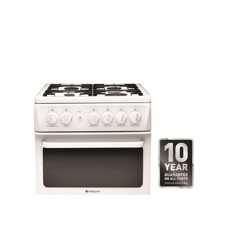 Refurbished Hotpoint HAGL51P 50cm Double Cavity Gas Cooker White