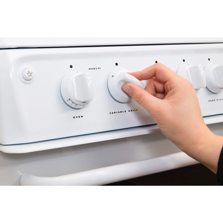 Refurbished Hotpoint HAGL51P 50cm Double Cavity Gas Cooker White