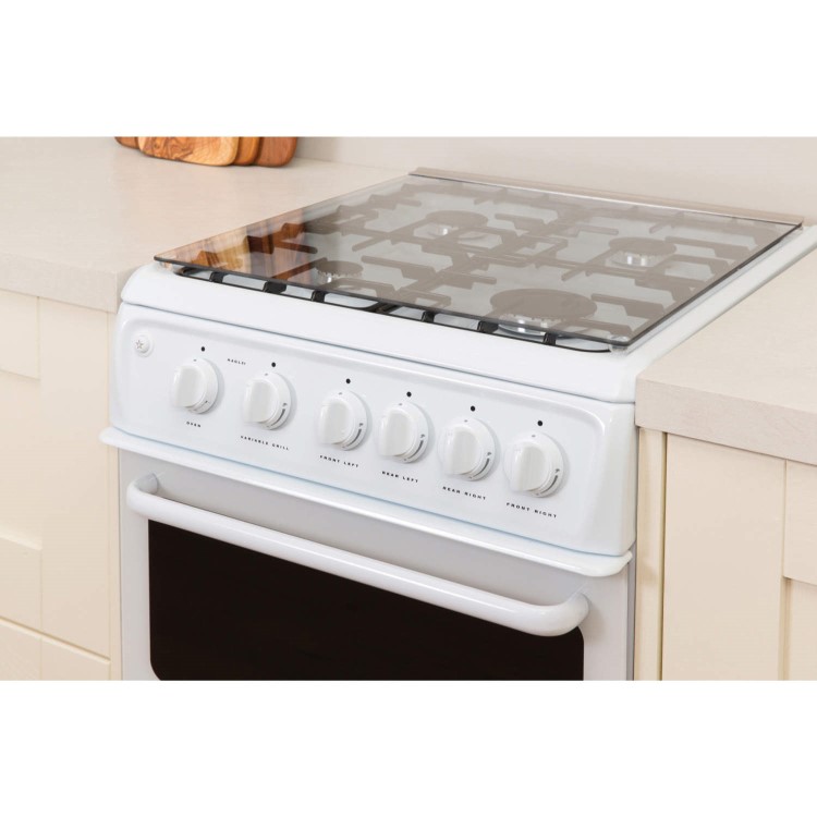 Refurbished Hotpoint HAGL51P 50cm Double Cavity Gas Cooker White
